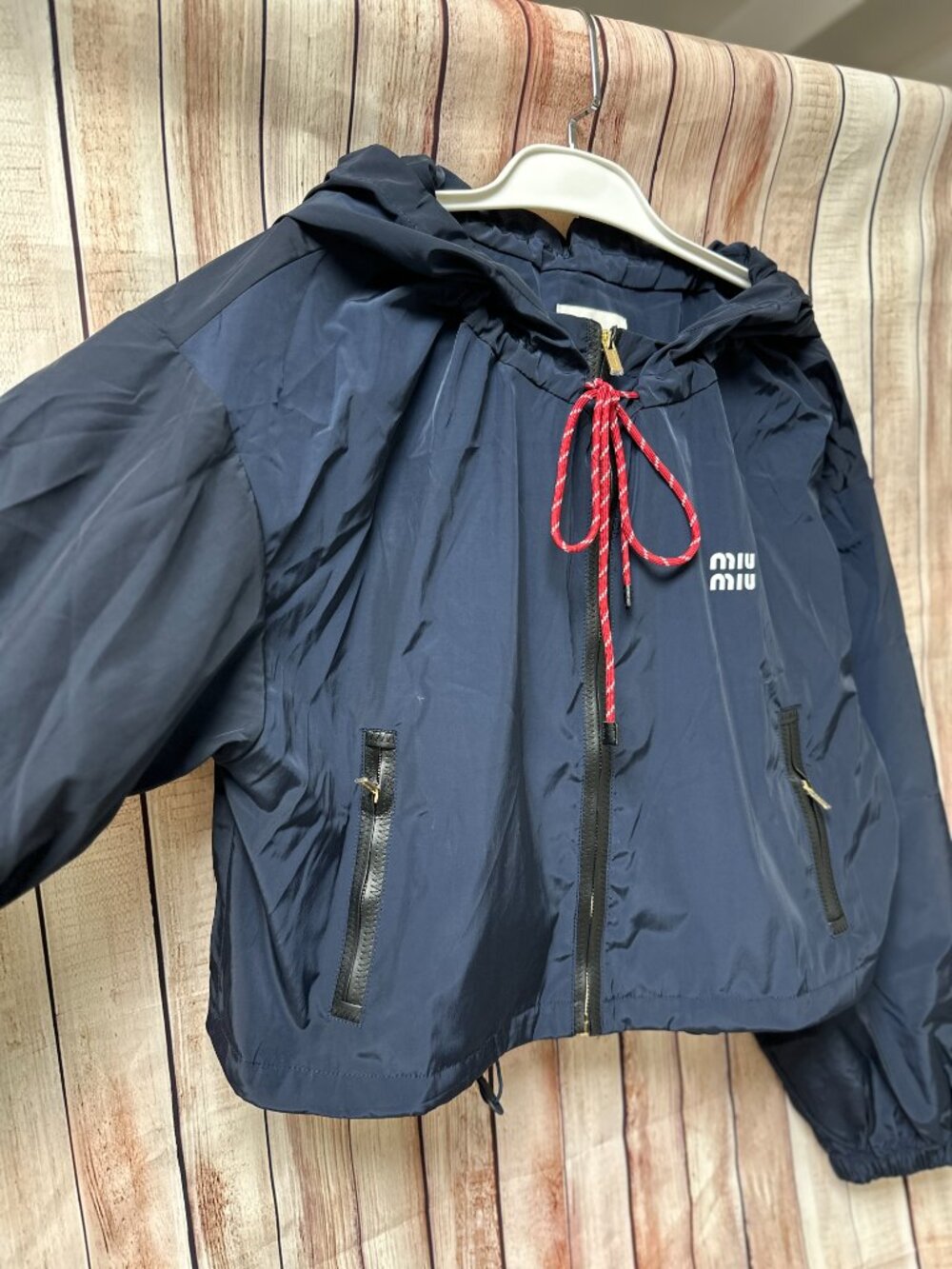 Miu Miu Navy Cropped Hooded Windbreaker Jacket M - Picture 6 of 8